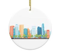 HJFCZH Pendentif rond en céramique représentant une ville animée de Noël - 7,4 cm - Ajoutez une atmosphère festive aux fêtes de fin d'année