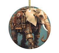 HJFCZH Pendentif rond mécanique en céramique représentant un éléphant de Noël - 7,4 cm - Ajoutez une atmosphère festive aux fêtes de fin d'année