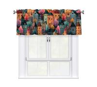 HJFCZH Rideau court à tringle de 137,2 x 45,7 cm - Imprimé ville de conte de fées - Décoration d'intérieur - Doux au toucher - Bloque la lumière - Pour fenêtre de cuisine et de salle de bain