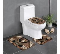 HJFCZH Rustic Lodge Bear Lot de 3 tapis de salle de bain antidérapants pour toilettes, coiffeuse et couvercle de couvercle, facile à nettoyer