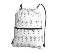 HJFCZH Sac à dos à fermeture éclair avec cordon de serrage en langue des signes de l'alphabet - Sac de sport ultra durable et résistant à l'eau pour les voyages et le sport - Housse légère et pliable