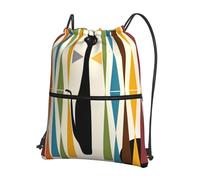 HJFCZH Sac à dos à fermeture éclair avec cordon de serrage et imprimé chat moderne du milieu du siècle - Sac léger et sportif pour la gym, les voyages et le yoga - Design durable et résistant à l'eau