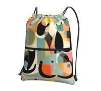 HJFCZH Sac à dos à fermeture éclair avec cordon de serrage et imprimé chat moderne du milieu du siècle - Sac léger et sportif pour la gym, les voyages et le yoga - Design durable et résistant à l'eau