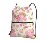HJFCZH Sac à dos à fermeture éclair avec cordon de serrage et imprimé floral aquarelle - Sac léger et sportif pour salle de sport, voyage et yoga - Design durable et résistant à l'eau