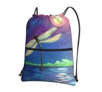 HJFCZH Sac à dos à fermeture éclair avec cordon de serrage et peinture libellule - Sac de sport léger et résistant à l'eau pour les voyages, le sport et le yoga - Housse pliable durable avec poche