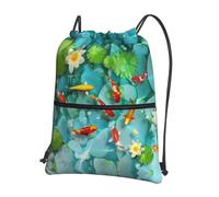 HJFCZH Sac à dos à fermeture éclair avec cordon de serrage imprimé carpe rouge japonaise - Sac de sport résistant à l'eau et durable pour les voyages, le sport et les essentiels du quotidien