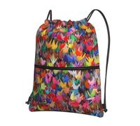 HJFCZH Sac à dos à fermeture éclair avec cordon de serrage imprimé grues en papier origami - Sac de sport léger et imperméable pour voyage, sport et yoga - Housse pliable durable avec poche avant