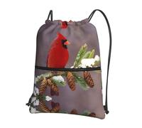 HJFCZH Sac à dos à fermeture éclair avec cordon de serrage imprimé oiseau rouge sur une branche - Sac de sport léger et imperméable pour voyage, sport et yoga - Housse pliable durable avec poche avant