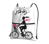 HJFCZH Sac à dos à fermeture éclair avec cordon de serrage imprimé tour Eiffel Paris pour fille, sac à dos léger et sportif pour gym, voyage et yoga, design durable et résistant à l'eau