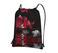 HJFCZH Sac à dos à fermeture éclair avec cordon de serrage imprimé tulipe rouge - Sac léger et sportif pour la gym, les voyages et le yoga - Design durable et résistant à l'eau