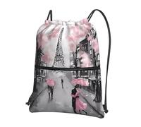 HJFCZH Sac à dos à fermeture éclair avec cordon de serrage Motif Tour Eiffel de Paris Street Rose - Résistant à l'eau et durable pour les voyages, le sport et les essentiels du quotidien
