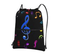 HJFCZH Sac à dos coloré avec imprimé de musique pentatonique avec cordon de serrage et fermeture éclair - Sac à dos léger et sportif pour la gym, les voyages et le yoga - Design durable et résistant à