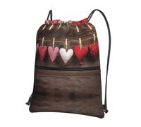 HJFCZH Sac à dos de Saint-Valentin avec cordon de serrage et imprimé cœurs - Sac à dos léger et sportif pour gym, voyage et yoga - Design durable et résistant à l'eau