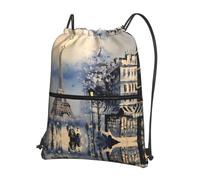 HJFCZH Sac à dos romantique avec cordon de serrage et poche avant - Motif Tour Eiffel de Paris
