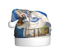 HJFCZH Santorini Chapeau de Noël imprimé île grecque avec vue sur la mer pour adulte Accessoire festif de qualité doux et léger
