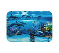 HJFCZH Tapis à ourlet imprimé dauphin de mer 40 x 60 cm - Housse de bain en polyester ultra absorbant pour salle de bain, coiffeuse et suite d'invités - Antidérapant et facile d'entretien