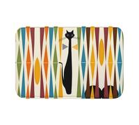 HJFCZH Tapis de bain en polyester ultra absorbant pour salle de bain, coiffeuse et suites d'invités - Motif imprimé chat moderne du milieu du siècle - Antidérapant et facile d'entretien