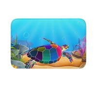 HJFCZH Tapis ourlé imprimé tortue de mer 40 x 60 cm - Housse de bain en polyester ultra absorbant pour salle de bain, coiffeuse et suite d'invités - Antidérapant et facile d'entretien