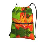 HJFCZH Tiger Lily Prints Sac à dos à fermeture éclair avec cordon de serrage - Sac léger et sportif pour la gym, les voyages et le yoga - Design durable et résistant à l'eau