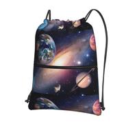 HJFCZH Universe Planet Sac à dos à fermeture éclair avec cordon de serrage - Sac de gym léger avec poche avant - Idéal pour les voyages et le yoga