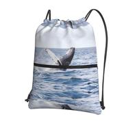 HJFCZH Whale Above Sea Water Prints Sac à dos à fermeture éclair avec cordon de serrage - Sac léger et sportif pour la gym, les voyages et le yoga - Design durable et résistant à l'eau