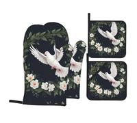HJFCZH White Dove in The Garland Lot de 4 maniques isolantes épaisses pour four à micro-ondes, four, barbecue extérieur