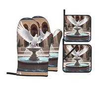 HJFCZH White Dove On The Fountain Lot de 4 maniques isolantes épaisses pour four à micro-ondes, four, barbecue extérieur