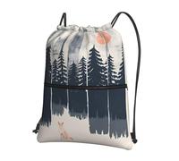 HJFCZH Wilderness Fox Art Prints Sac à dos léger à fermeture éclair avec cordon de serrage et housse imperméable pour homme, femme, adolescent
