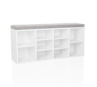 hjh LIVING Armoire à Chaussures avec 10 Compartiments ESTHA 10 Banc avec Assise rembourrée, Banc à Chaussures 48,5x103,5x29,5 cm, Blanc/Gris