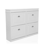 hjh LIVING Armoire à chaussures ESTHA 4 - Armoire à 4 abattants de style maison de campagne vintage, poignées coquillages rétro et design peu encombrant - Blanc