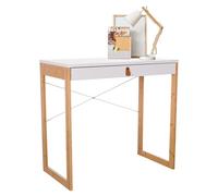 hjh LIVING Bureau avec 1 tiroir 80x42 cm TAROLO II piétement Bambou, Petite Table de Style scandinave, Table d'ordinateur Blanc