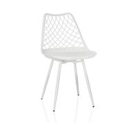 hjh LIVING Chaise à Coque avec Coussin, résistante aux intempéries BEGIO S Coque en Plastique, Pieds en Fer, Chaise d'intérieur et d'extérieur pour Jardin, terrasse ou Salle à Manger, Blanc