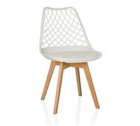 hjh LIVING Chaise de Salle à Manger avec Coussin, Pieds en Bois Massif Scandi HOL Plastique Chaise de Cuisine Quatre Pieds Design scandinave, Blanc