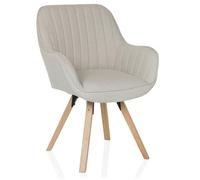 hjh LIVING Chaise de Salle à Manger pivotante Scandi Soft Chaise rembourrée avec accoudoirs, Pieds en hêtre, confortablement rembourrée, Tissu crème