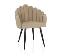 hjh LIVING Chaise rembourrée avec dossier en forme de coquillage - Chaise de salle à manger en velours - Fauteuil coquillage rembourré avec pieds en métal - Beige
