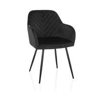 hjh LIVING Charvelle Chaise de salle à manger rembourrée avec revêtement en velours doux avec accoudoirs et pieds en métal Noir