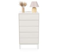 hjh LIVING Commode à 5 tiroirs, Push-to-Open BJORDAL 55x40x100 cm Armoire à tiroirs pour Bureau, Chambre à Coucher ou Salon, sans poignée, Blanc