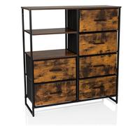 hjh LIVING Commode à 6 tiroirs, 2 compartiments ouverts RAGALA 84x30x92 cm Système d'étagères Sideboard pour salon chambre à coucher couloir, Chêne fumé
