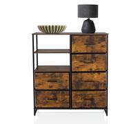 hjh LIVING Commode à 6 tiroirs, 2 Compartiments Ouverts RAGALA 84x30x92 cm Système d'étagères Sideboard pour Salon Chambre à Coucher Couloir, Chêne fumé