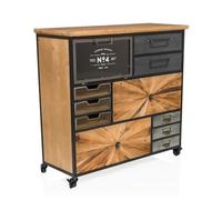hjh LIVING Commode avec 11 Compartiments, roulettes incluses CONTINENTO XL Armoire de Rangement Buffet pour Cuisine Salon Salle à Manger, 88 x 34 x 84 cm