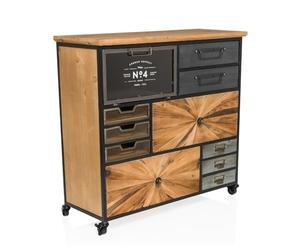 hjh LIVING Commode avec 11 Compartiments, roulettes incluses CONTINENTO XL Armoire de Rangement Buffet pour Cuisine Salon Salle à Manger, 88 x 34 x 84 cm