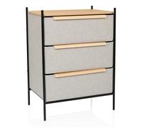 hjh LIVING Commode avec 3 tiroirs en Tissu STUVAR 58x39x79cm Organiseur avec poignées en Bois, Meuble d'appoint avec Structure métallique, Taupe