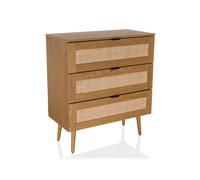 hjh LIVING Commode BOHEO K 80x40x90 cm 3 tiroirs cannage rotin aspect chêne