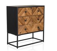 hjh LIVING Commode en Bois Massif, Structure métallique SANTJAGO Black Sun L Sideboard avec 6 tiroirs pour Salon entrée, 63 x 32 x 70,5 cm