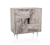 hjh LIVING Commode LYKKJA Blanc/marbre | Avec tiroirs et portes, Meuble de rangement, Pour salon chambre à coucher couloir, 72x39,5x77 cm