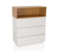 hjh Living Commode MELMO K 80 x 40 x 100 cm 3 tiroirs Blanc/Chêne sans poignées