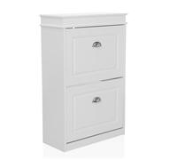 hjh LIVING ESTHA 2 Armoire à chaussures avec 2 abattants, style maison de campagne vintage, poignées coquillages rétro et design peu encombrant, blanc