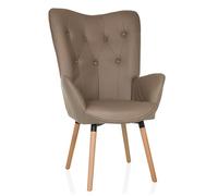hjh LIVING Fauteuil à Oreilles Aspect Velours HAVENIO I Fauteuil pour Salon Chambre à Coucher, Chaise rembourrée avec Pieds en Bois, Tissu Brun