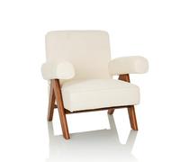 hjh LIVING Fauteuil rembourré Confortable POOLY Tissu Teddy, Fauteuil Lounge rétro avec Structure en Bois, Chaise élégante, Blanc