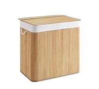 hjh LIVING Panier à linge 3 compartiments FALSTER XXL B, 150 L, collecteur de linge avec couvercle, boîte à linge en bambou avec poignées, fonction pliable pratique, brun
